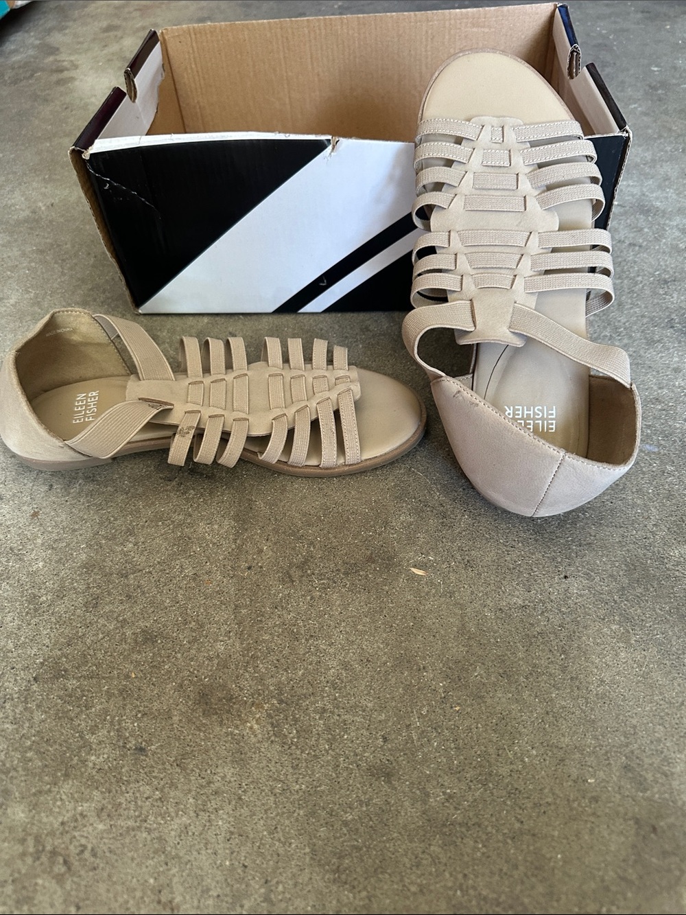Eileen Fisher Neutral Beige Woven-Strap Flat Sandals